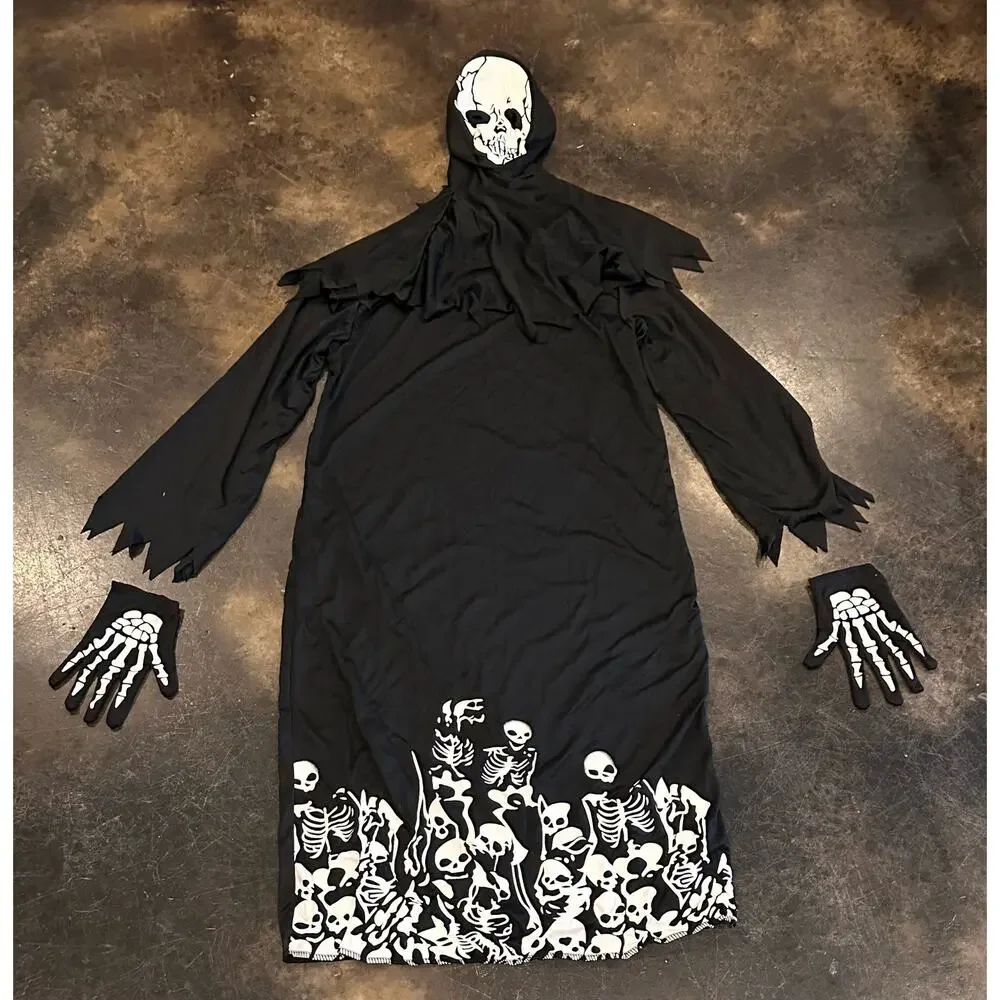 Grim Reaper Glow In The Dark Halloween Costume With Scythe Kids Size 12/14